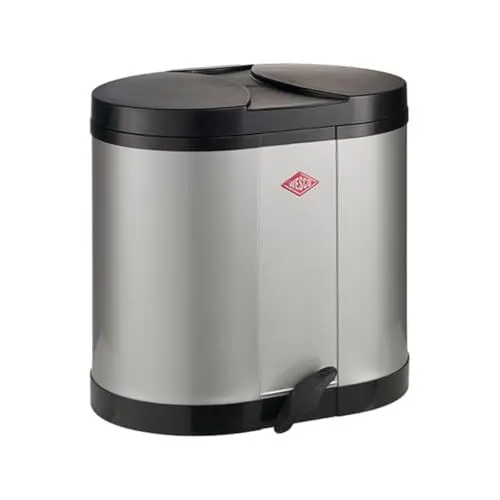 Produktbild: Wesco Ökosammler 170 in der Farbe silber, pulverbeschichtetes Stahlblech, zwei getrennte 15 Liter Einsätze aus Kunststoff, Kunststoff-Fußtritt