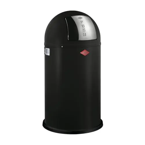 Produktbild: Wesco Pushboy Mülleimer in der Farbe mattschwarz, pulverbeschichtetes Stahlblech, 50 Liter Volumen, große Edelstahlklappe, herausnehmbarer Innenbehälter