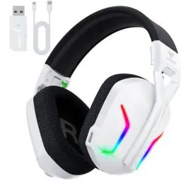 Produktbild: WESEARY WG1 2,4G Wireless Gaming Headset mit Mikrofon für PS5, PS4, PC, Switch, Mac, Bluetooth Kopfhörer, Faltbarer 7.1 Surround Sound Noise Cancelling mit RGB Licht, Über 50 Stunden Akkulaufzeit