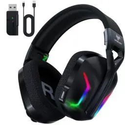 Produktbild: WESEARY WG1 2,4G Wireless Gaming Headset mit Mikrofon für PS5, PS4, PC, Switch, Mac, Bluetooth Kopfhörer, Faltbarer 7.1 Surround Sound Noise Cancelling mit RGB Licht, Über 50 Stunden Akkulaufzeit
