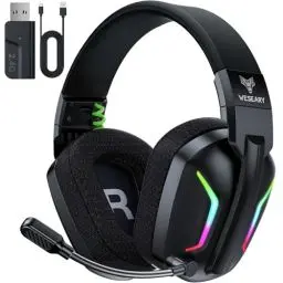 Produktbild: WESEARY WG1 Bluetooth Headset, 2,4G Gaming Headset Wireless mit Mikrofon für PS5, PS4, PC, Mac, Faltbarer Surround Sound Noise Cancelling Kopfhörer mit LED Licht, Über 50 Stunden Akkulaufzeit