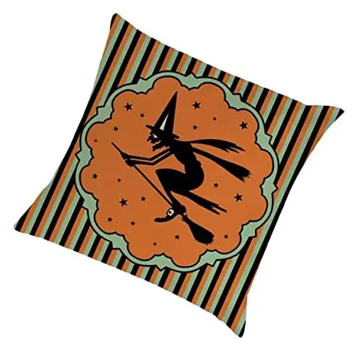 Produktbild: WESIEVYA Halloween-Kissenbezug Aus Baumwollleinen Kissen Für Sofa Couch Bett Büro Versteckter Reißverschluss