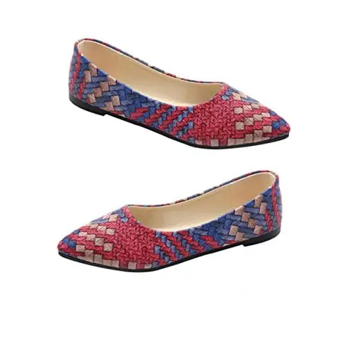 Produktbild: WESIEVYA 1 Paar Flache Pumpen stylische PU-Schuhe Lässiger Slip- Klassische Flache Schuhe Flache Wanderschuhe Damenschuhe Freizeitschuhe wmshoes Ballerinas Schuhe atmungsaktive Schuhe rot