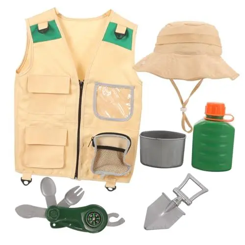 Produktbild: WESIEVYA 1 Satz Abenteuerkleidung Für Kinder Forscher Rock-fernglas Für Kinder Campingspielzeug Für Kinder Fangset Für Kinder Kinderset Angelweste Für Kinder Abenteuer-kit Hut Kinder Stoff