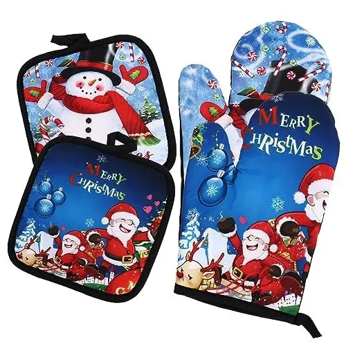Produktbild: WESIEVYA 1 Satz Ofenhandschuhe Für Weihnachten Fäustlinge rutschfeste Kochhandschuhe Unterlage Isoliertopf Weihnachtshandschuhe Backhandschuhe Für Den Ofen Backmatte Isolationsbaumwolle