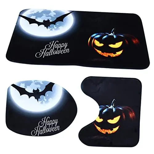 Produktbild: WESIEVYA 3-teiliges Badezimmerteppich-Set Für Jungen Und Mädchen Halloween-Motive Saugfähig Nicht Fusselnd
