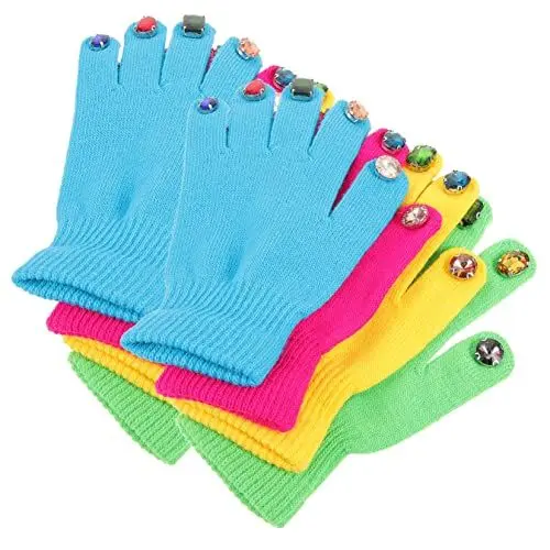 Produktbild: WESIEVYA 4 Paar Thermohandschuhe für Damen Strickhandschuhe Volle Finger Dicke Fäustlinge mit Rautennagelmuster Farbenfrohe Rustikale Warme Fäustlinge für Schüler