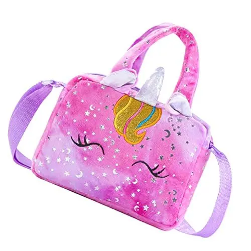 Produktbild: WESIEVYA Einhorn Handtasche Für Mädchen Cartoon-umhängetasche Aus Plüsch Süße Tasche Mit Einhorn-Motiv Tragbare Kindertasche Für Geburtstag Und Feiertage