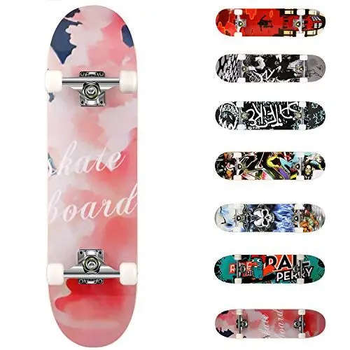 Produktbild: WeSkate Skateboard Anfänger - 31x8 Zoll Komplette Cruiser 7-Lagiger Kanadischer Ahorn Double Kick Deck Concave mit ABEC-7 Kugellager, Belastung 100kg 3108-1-us Rosa