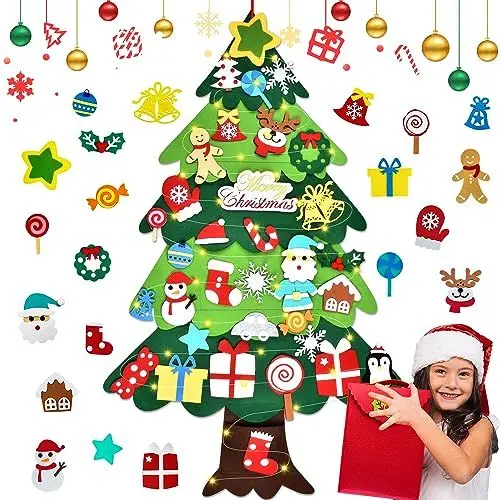 Produktbild: WEST STORY Filz Weihnachtsbaum, 3.3Ft DIY Deko Wandbehang für Kinder, Tannenbaum Zum Schmücken mit 34 Ornamenten, Ideal für Home/Tür/Wand Hängend Dekor