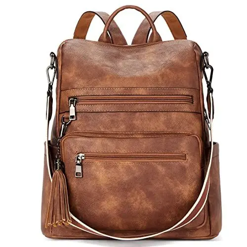 Produktbild: WESTBRONCO Leder Rucksack Damen Freizeitrucksack Reise Handtasche 2 in 1 Schultertasche Casual Daypacks 01-Braun