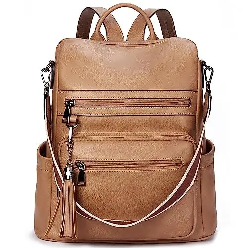Produktbild: WESTBRONCO Leder Rucksack Damen Freizeitrucksack Reise Handtasche 2 in 1 Schultertasche Casual Daypacks Kamelbraun