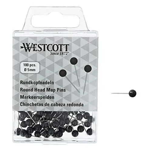 Produktbild: WESTCOTT Rundkopfnadeln, 100 Stück, 5 mm Durchmesser, 16 mm lang, schwarz, E-10502 00