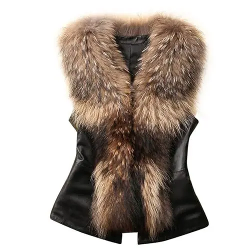 Produktbild: Weste Damen Winter Kunstfell Weste Damen Elegant Casual Fellmantel Damen ärmellos Pelzmantel Damen Outwear Westen Frauen Pelz Kragen Lederjacke Mit Fell Damen Outdoor Weste Damen Warm