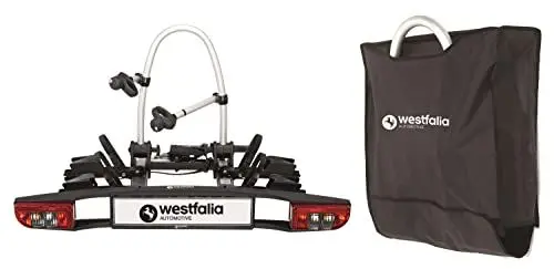 Produktbild: Westfalia BC 60 Fahrradträger für die Anhängerkupplung - inkl. Tasche | Kupplungsträger für 2 Fahrräder | E-Bike geeignet | zusammenklappbar, Schwarz, silber