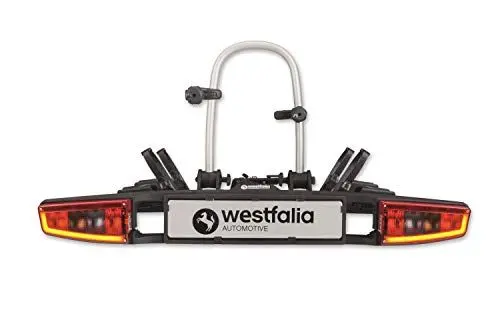 Produktbild: Westfalia Bikelander Fahrradträger für die Anhängerkupplung | Kupplungsträger für 2 Fahrräder | E-Bike geeignet | zusammenklappbar | LED-Hybrid-Leuchten, Schwarz,Silber