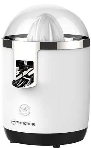 Produktbild: WESTINGHOUSE Entsafter Basic-Serie für Zitrusfrüchte, 70 Watt Motor, Saftpresse elektrisch, elektrische Fruchtpresse mit langsamer Pressfunktion, 2 Presskegel für Zitronen & Orangen, weiß