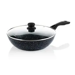 Produktbild: Westinghouse Black Marble Wokpfanne 30cm, 3-lagige Marmor-Antihaftbeschichtung, aus geschmiedetem Aluminium, Induktionsgeeignet, Silikonbeschichteter Griff, Spülmaschinenfest, schwarz, WHP131