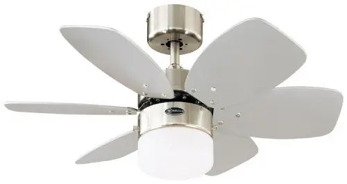 Produktbild: Westinghouse Lighting 76cm Deckenventilator Flora Royale mit Einzelleuchte und sechs Flügeln, Ausführung in seidenmattem mit Opalmilchglas, Ausführung in Seidenmattem mit Wendeflügeln in Silber/Weiß