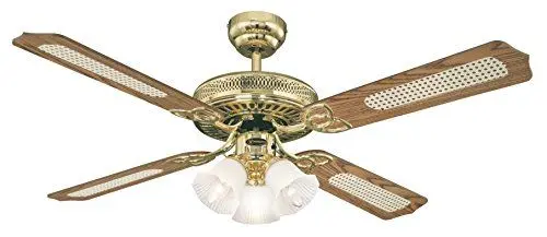 Produktbild: Westinghouse Lighting Deckenventilator Monarch Trio, für den Innengebrauch, Leuchtenset mit Milchglas, 7817140, Poliertes Messing, 132 x 132 x 43 cm