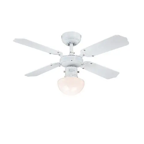 Produktbild: Westinghouse Lighting Portland Ambiance, Deckenventilator mit Beleuchtung, Metall, Ausführung in Weiß mit Wendeflügeln in Weiß/Buche, 7871040, 90 x 90 x 42 cm