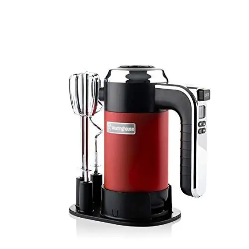Produktbild: Westinghouse Retro Handmixer, 5 Geschwindigkeitsstufen + Turbofunktion, 2 Rührbesen, 2 Knethaken, LCD-Anzeige, Timer, Sockelboden, 350 Watt