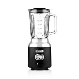 Produktbild: Westinghouse Retro Standmixer, 1.5 Liter Glasbehälter, 3 Geschwindigkeiten, Pulsfunktion, 6 flügliges Spezialmesser, Edelstahl, Rutschfeste Füße, BPA frei, 600 Watt, schwarz