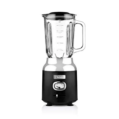Produktbild: Westinghouse Retro Standmixer, 1.5 Liter Glasbehälter, 3 Geschwindigkeiten, Pulsfunktion, 6 flügliges Spezialmesser, Edelstahl, Rutschfeste Füße, BPA frei, 600 Watt, schwarz