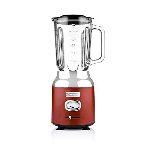 Produktbild: Westinghouse Retro Standmixer, 1.5 Liter Glasbehälter, 3 Geschwindigkeiten, Pulsfunktion, 6 flügliges Spezialmesser, Edelstahl, Rutschfeste Füße, BPA frei, 600 Watt, rot