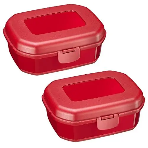 Produktbild: Westmark 2 Brotdosen/Snackboxen -Maxi- 935 ml, mit Klick-Verschluss, Höhe: ca. 7,4 cm, Kunststoff, Rot, 235222E3