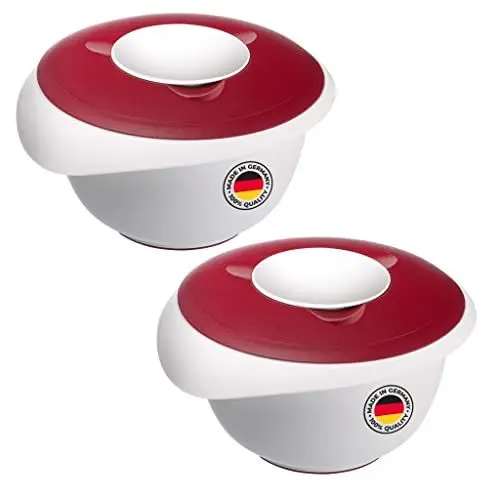 Produktbild: Westmark 2 Rühr-/Backschüsseln mit zweigeteiltem Deckel, 3,5 l, Mit Ausgießer, Kunststoff, Weiß/Rot, 315522E3