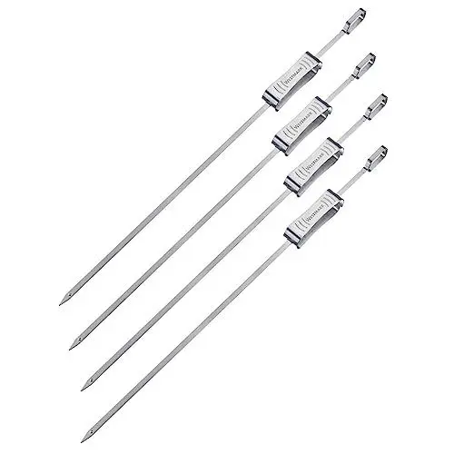 Produktbild: Westmark 4x Grillspieße 42 cm – Ideal für die Zubereitung von Schaschlik oder anderen Grillspießen, inkl. Schieber – Rostfreier Edelstahl