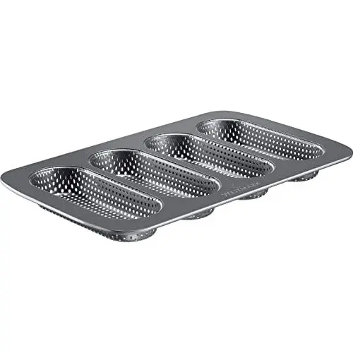 Produktbild: Westmark Baguette Backform, Für 4 Baguettes oder Hot Dog - Brötchen, Länge: je 17 cm, Stahl, antihaft-beschichtet, Mini, Anthrazit, 32722260