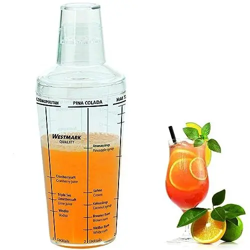 Produktbild: Westmark Cocktail Shaker Casablanca - inkl. 5 aufgedruckte Cocktail-Rezepte - Schüttelbecher mit 0,5l Füllvolumen - Kunststoff - besonders einfache Reinigung (transparent)