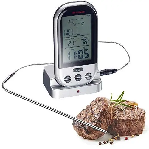 Produktbild: Westmark Digitales Funk-Bratenthermometer, Mit tragbarem Empfänger mit 30 m Reichweite, Rostfreier Edelstahl/Kunststoff, Silber/Schwarz, 12922260