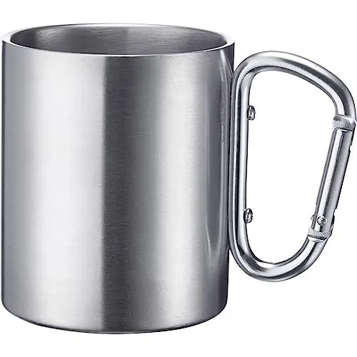 Produktbild: Westmark Edelstahltasse mit Karabinerhaken – praktische Camping-Tasse Outdoor, ideal für heiße und kalte Getränke, Becher mit Karabiner zum Befestigen – 300 ml, Edelstahl, rostfrei