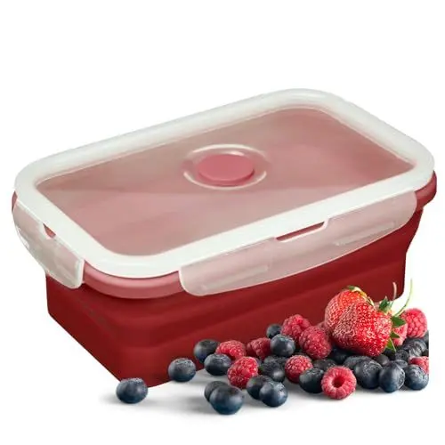 Produktbild: Westmark Frischhaltedose, Mikrowellen- u. tiefkühlgeeignet, faltbar, Fassungsvermögen: 750 ml, Kunststoff/Silikon, Rot/Weiß/Transparent, 21332270