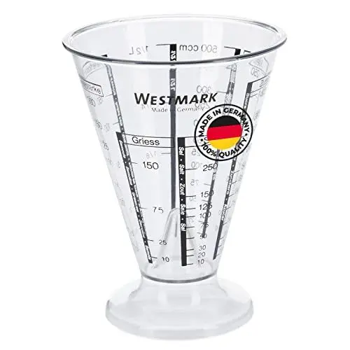 Produktbild: Westmark Messbecher, Mit Feinmesskegel, mehrsprachigen Messskalen und verschiedenen Maßeinheiten, Trichterform, Füllvolumen: 0,5 Liter, Kunststoff, Gerda, Transparent, 30762270