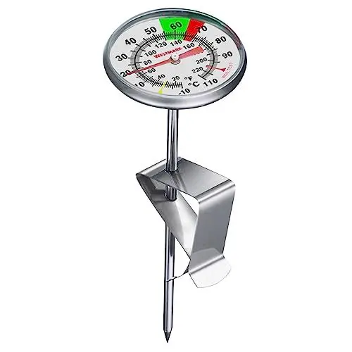 Produktbild: Westmark Milch-Thermometer – praktisches Küchenthermometer zum optimalen Aufschäumen von Milch, leckerer Milchschaum für Kaffee, Barista-Thermometer mit Clip – Edelstahl