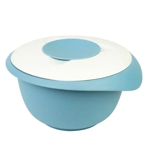 Produktbild: Westmark Rühr-/Backschüssel mit zweigeteiltem Deckel, 2,5 l, Mit Ausgießer, Kunststoff, Blau/Weiß, 3153227B