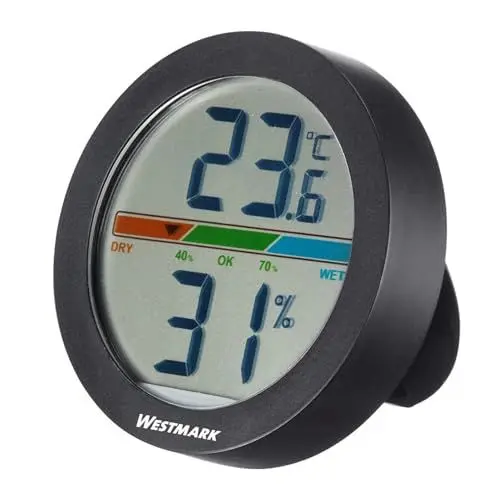 Produktbild: Westmark Thermometer + Hygrometer – Für Präzise Messung von Feuchtigkeit und Temperatur in Innenräumen, ideal für Weinkeller, Gewächshaus und Kühlschrank – Kunststoff, LED-Display