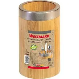 Produktbild: Westmark Utensilienhalter/Küchen-Organizer, rund, mit Edelstahlrand, Maße: ø10 x 16 cm, Bambus/Edelstahl, Tapas + Friends, Hellbraun/Silber, 69852270
