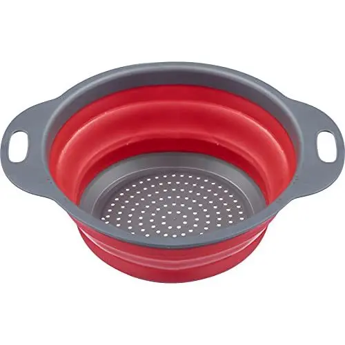 Produktbild: Westmark faltbarer Seiher - Nudelsieb aus Kunststoff - Ø 22 cm - platzsparende Aufbewahrung - bis zu 120° hitzebeständig (Anthrazit/Rot)