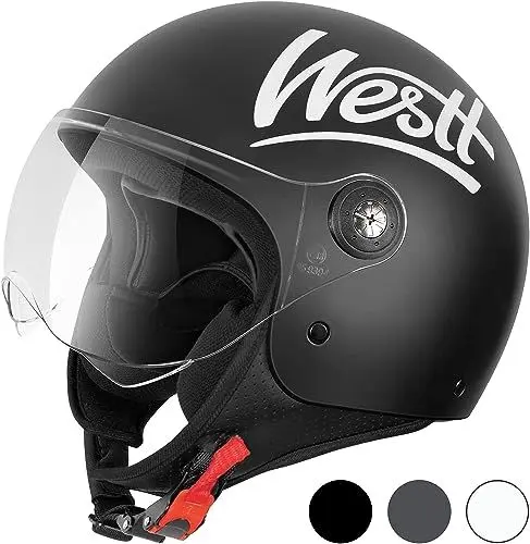Produktbild: Westt Jethelm Motorradhelm mit Visier ECE 22.06 Zertifiziert Roller Helm für Damen und Herren Mopedhelm Ideal für Motoroller, Moped, Scooter, Mofa usw