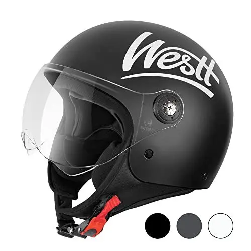 Produktbild: Westt Jethelm Motorradhelm mit Visier ECE 22.06 Zertifiziert Roller Helm für Damen und Herren Mopedhelm Ideal für Motoroller, Moped, Scooter, Mofa usw