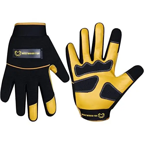 Produktbild: WESTWOOD FOX Leder Gartenhandschuhe für Gärtner Frauen Männer Dornenschutz Rosenschnitt Arbeitshandschuhe Knöchelschutz Garten Utility Gartenarbeit Bauarbeiten Heavy Duty Tasks (GELB, M)