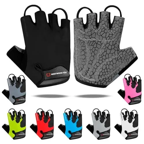 Produktbild: Westwood Fox Fahrradhandschuhe Halbfinger Unisex Gepolsterte Griffe Handfläche Fahrrad Sommer Reiten MTB Fahrrad Handschuhe für Männer Frauen rutschfest Fingerlos Kurz Mountainbike Ride