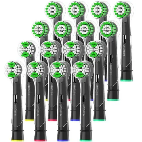 Produktbild: Wetqaip Aufsteckbürsten Kompatibel mit Oral B Aufsteckbürsten, Zahnbürstenaufsatz Aufsätze für Vitality Pro, Genius Elektrischen Zahnbürsten, 8 Sensitive,8 Präzision,16 Abdeckkappen, Schwarz