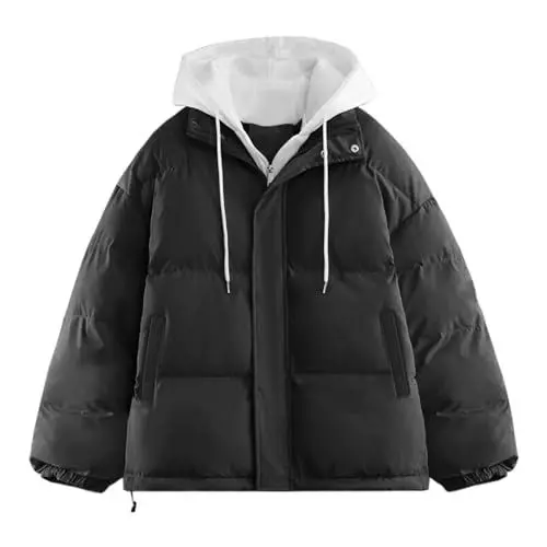 Produktbild: Wetterfeste Regenjacken Baumwolljacke, Daunen-Baumwolle, Kurze Damen-Baumwolljacke, Winter-Freizeitjacke Outdoorjacken Damen Wasserdicht Festival Poncho (Black, XL)