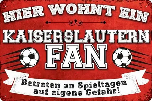 Produktbild: 20x30cm Blechschild für Fußball Fans, hier wohnt ein Kaiserslautern Fan – Wandschild, Türschild, Torschild, lustiger Fussball Spruch, Fanartikel